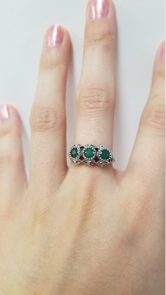 Antique Emerald Ring // Solid Sterling Silver, Re… - image 5