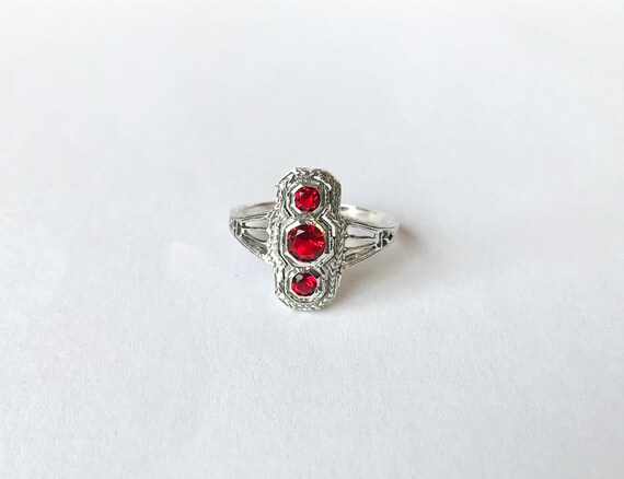 Retro Ruby Ring // Size 7. Solid Sterling Silver,… - image 2