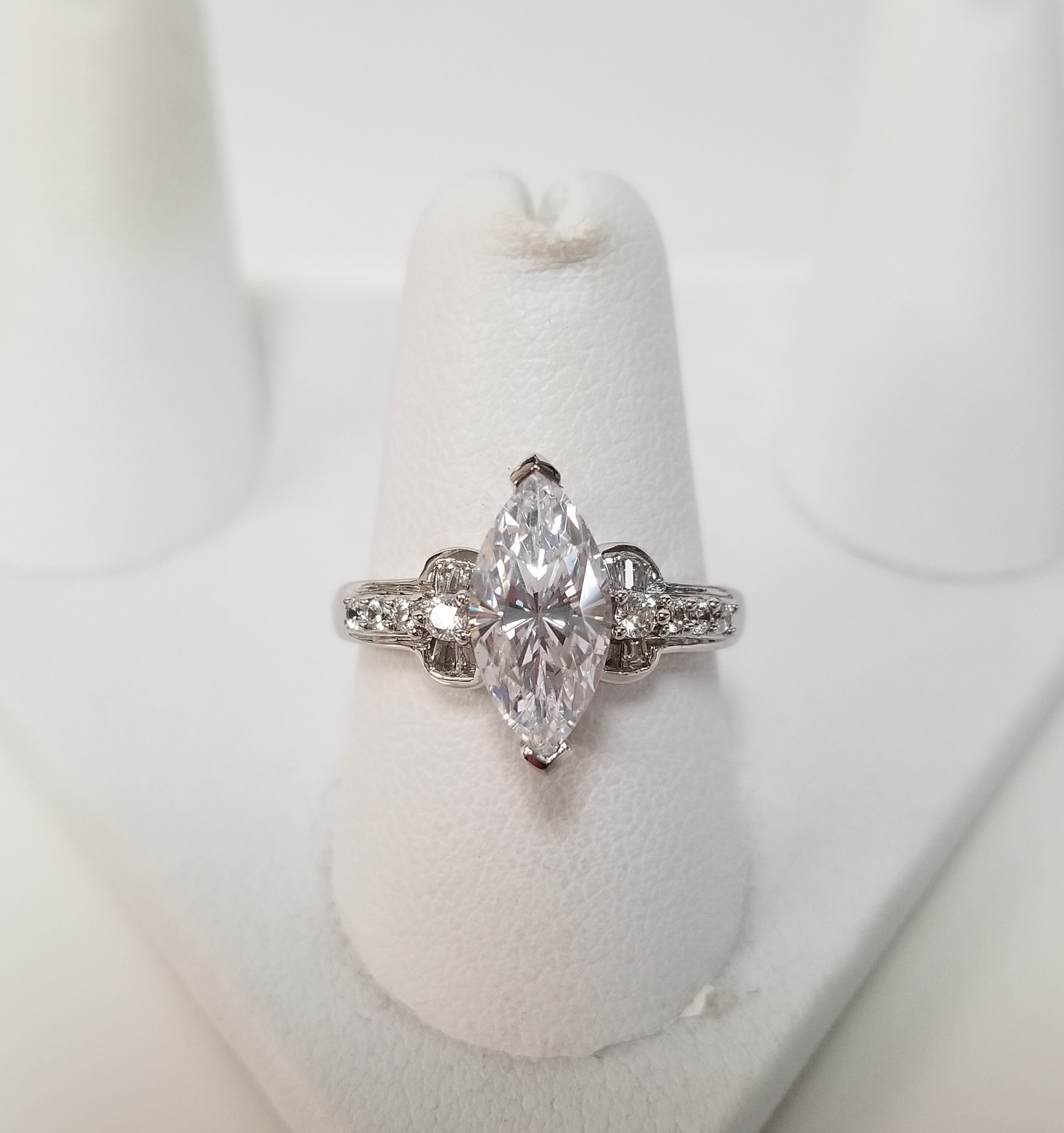 Antique Marquise Engagement Ring // Solid 14k White Gold. Size Etsy