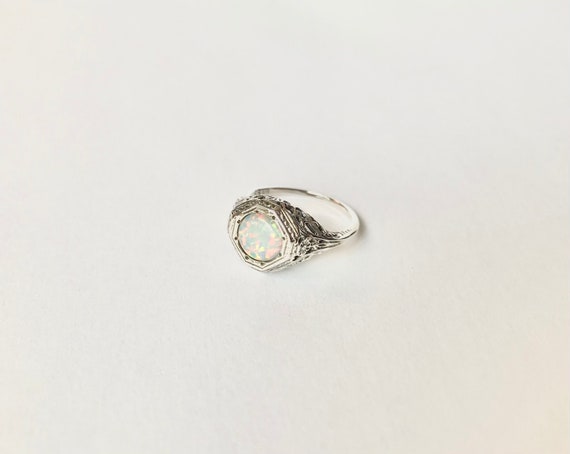 Antique Opal Ring // Solid Sterling Silver. Retro… - image 1