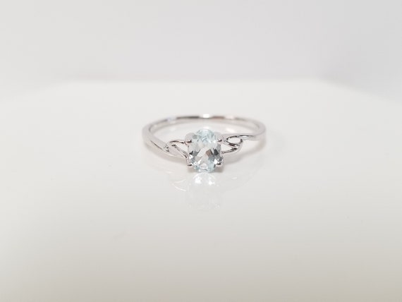 10k Aquamarine Ring // Solid 10k White Gold, size… - image 1