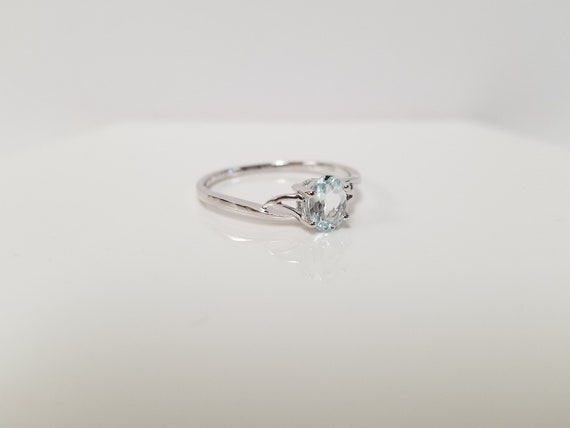 10k Aquamarine Ring // Solid 10k White Gold, size… - image 5