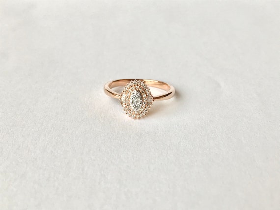 10k Diamond Halo Ring // Solid 10k Rose Gold, Nat… - image 4