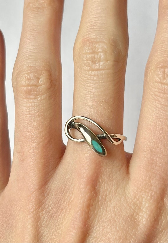 Turquoise Snake Ring // Solid Sterling Silver. Bo… - image 1