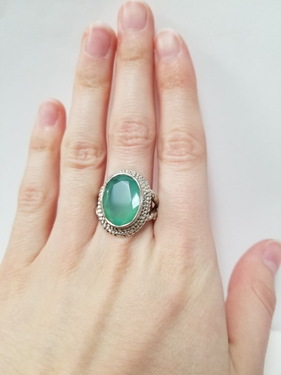 Aqua Chalcendony Ring // Solid Sterling Silver. S… - image 2