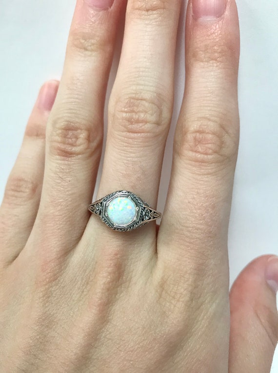 Antique Opal Ring // Solid Sterling Silver. Vinta… - image 2