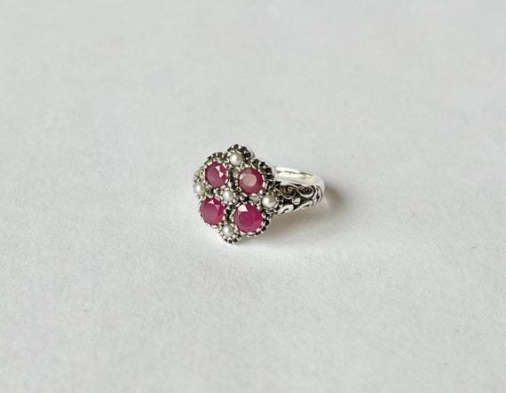 Ruby Pearl Ring // Solid Sterling Silver. Antique… - image 1