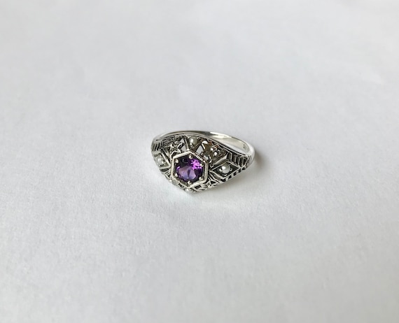 Amethyst Pearl Filigree Ring // Solid Sterling Si… - image 6