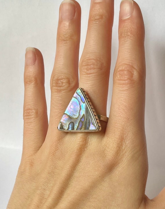 Unique Abalone Wave Ring // Solid 925 Sterling Si… - image 1