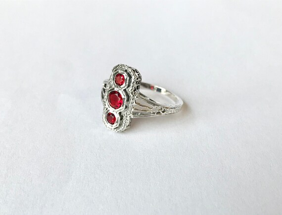 Retro Ruby Ring // Size 7. Solid Sterling Silver,… - image 1