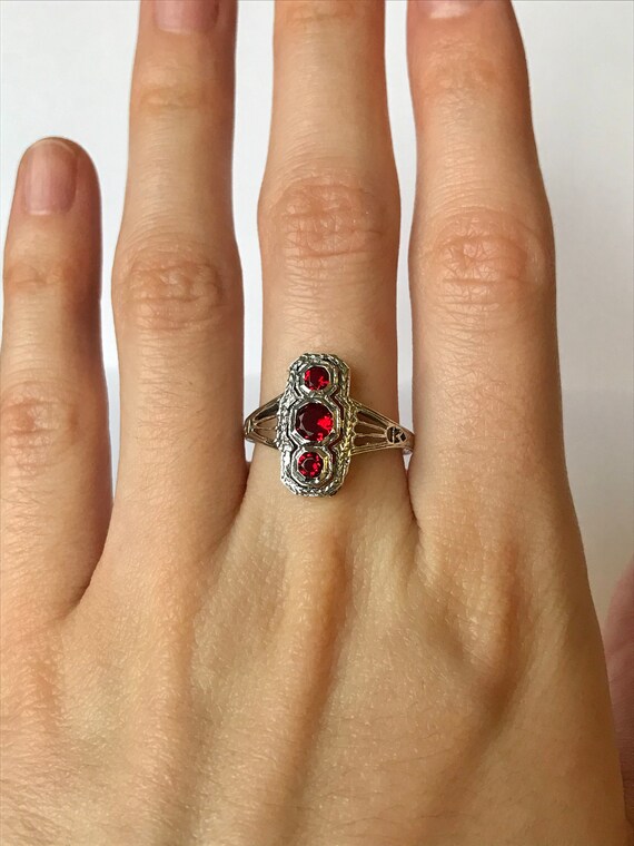 Retro Ruby Ring // Size 7. Solid Sterling Silver,… - image 4