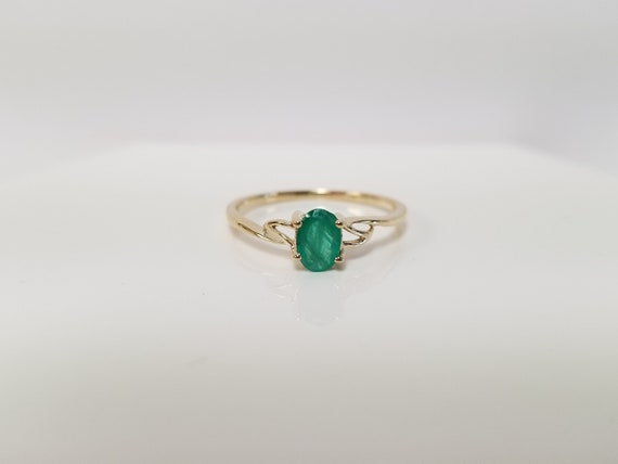 Simple Emerald Engagement Ring // Solid 10k yello… - image 3