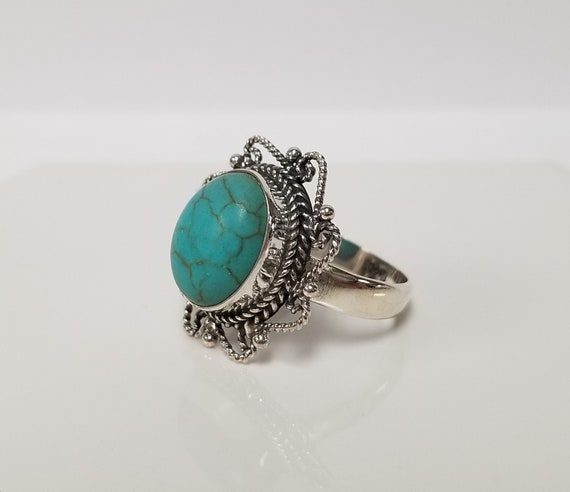Large Turquoise Paste Ring // Solid Sterling Silv… - image 4