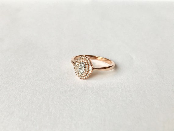 10k Diamond Halo Ring // Solid 10k Rose Gold, Nat… - image 3