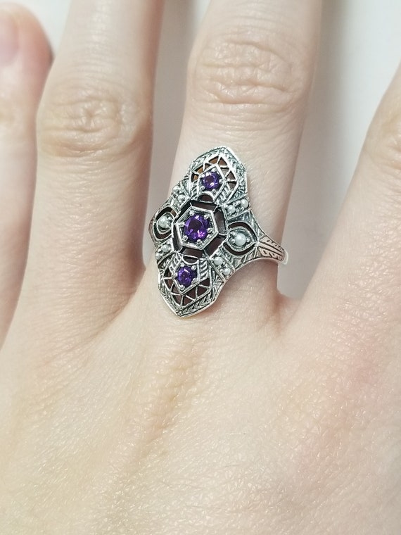 Amethyst Filigree Ring // Solid 925 Sterling Silve