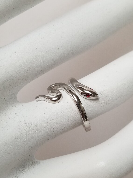 Ruby Eyes Snake Ring // Solid Sterling Silver. Bo… - image 4