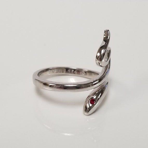 Ruby Eyes Snake Ring // Solid Sterling Silver. Bo… - image 8