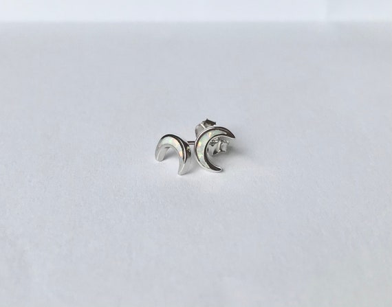 Moon Opal Stud Earrings // Solid 925 Sterling Sil… - image 2