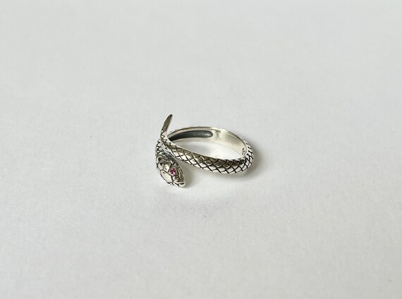 Ruby Eyes Snake Ring // Solid Sterling Silver. Bo… - image 2