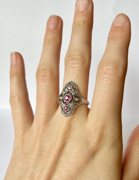 Antique Ruby Filigree Ring // Genuine Ruby. Solid… - image 2