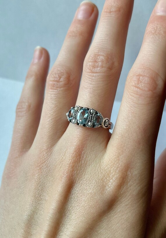 Triple Aquamarine Ring // Solid Sterling Silver. … - image 2