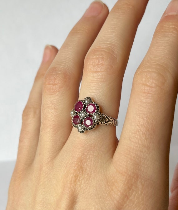 Ruby Pearl Ring // Solid Sterling Silver. Antique… - image 7