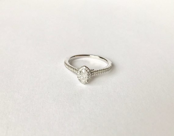 Marquise Diamond Engagement Ring // Solid 10k whi… - image 1