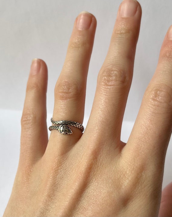 Ruby Eyes Snake Ring // Solid Sterling Silver. Bo… - image 1