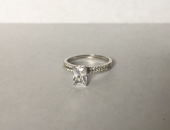 Radiant Cut Diamond Engagement Ring  // Solid Ste… - image 4