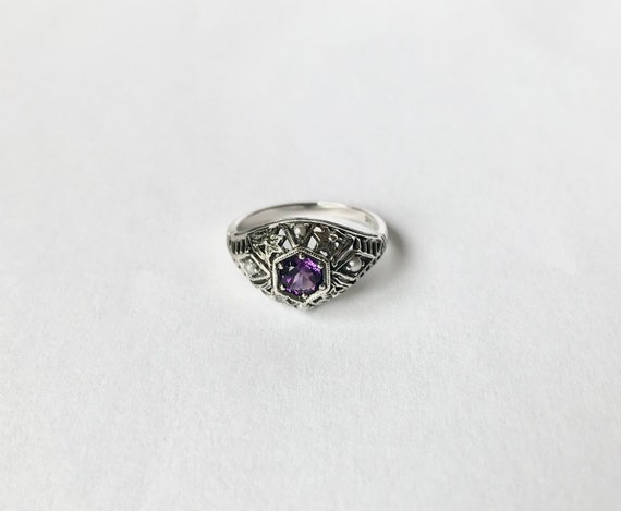 Amethyst Pearl Filigree Ring // Solid Sterling Si… - image 2