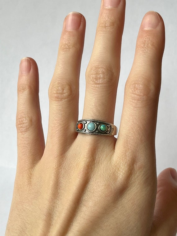 Southwestern Ring // Solid Sterling Silver. Coral… - image 1