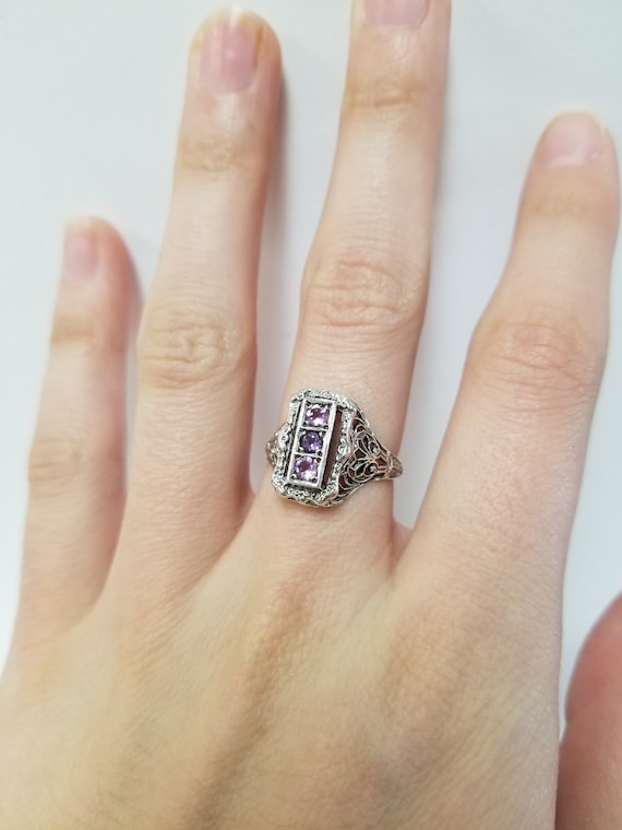 Vintage Amethyst Ring // Solid Sterling Silver. E… - image 1