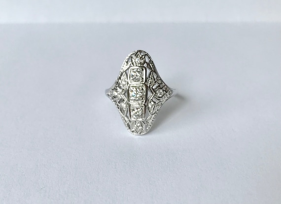 CZ Diamond Filigree Sterling Silver Ring // Solid… - image 2