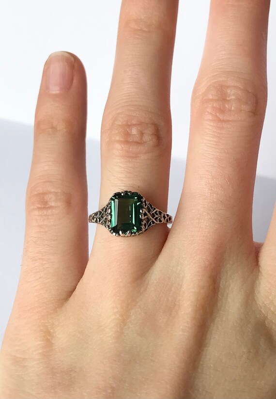 REAL EMERALD & PEARL VICTORIAN .925 SILVER FILIGREE RING SIZE 10 #454 REAL EMERALD & PEARL VICTORIAN .925 SILVER FILIGREE RING SIZE 10 #454