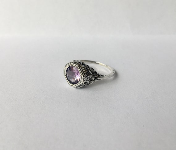 Antique Amethyst Ring // Solid Sterling Silver. R… - image 1