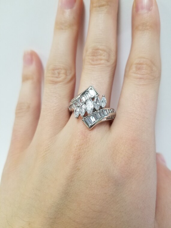 Antique Marquise Cluster Ring // Solid 925 Sterin… - image 1