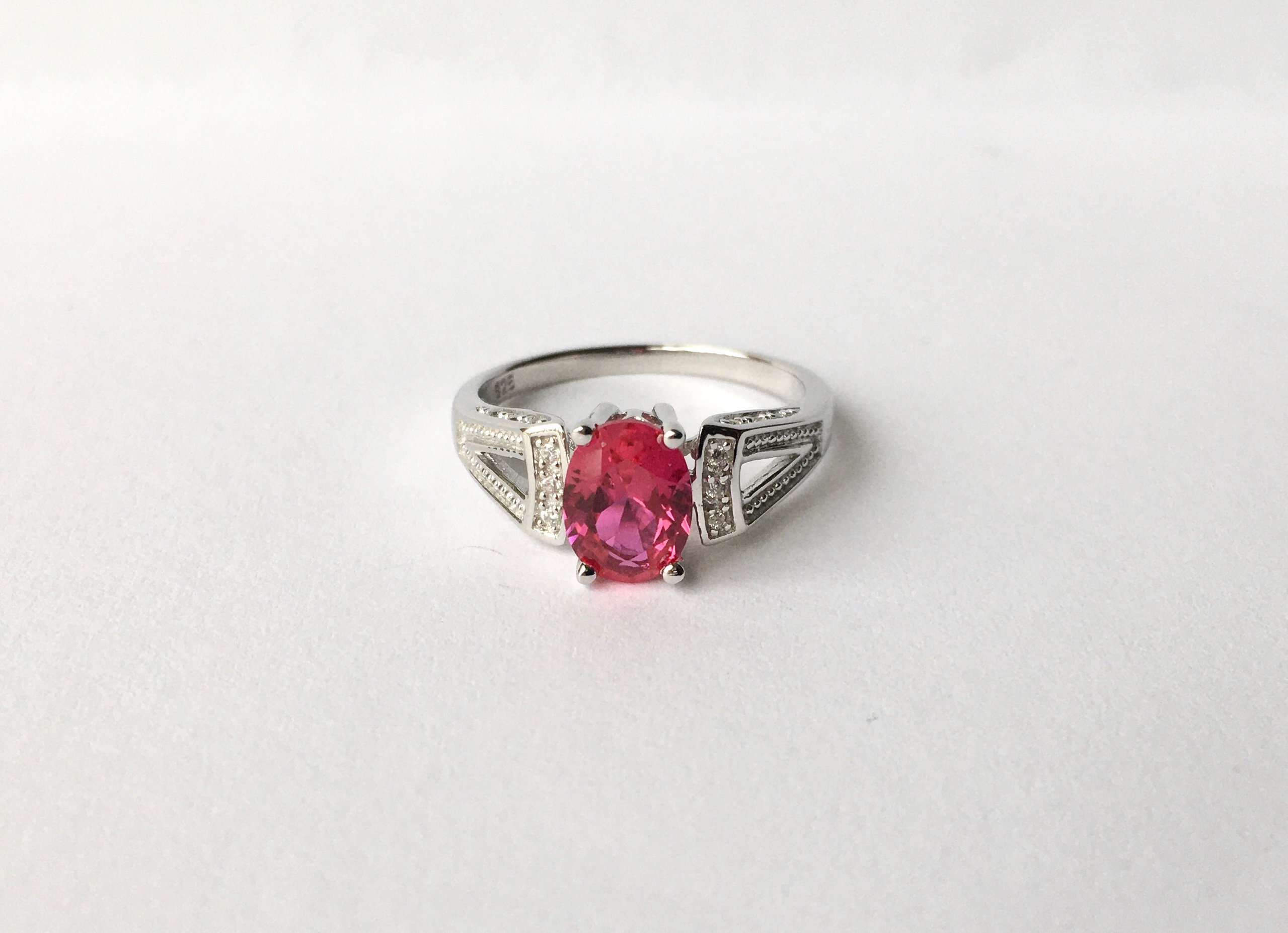 Ruby Engagement Ring // Solid Sterling Silver. Lab Created - Etsy