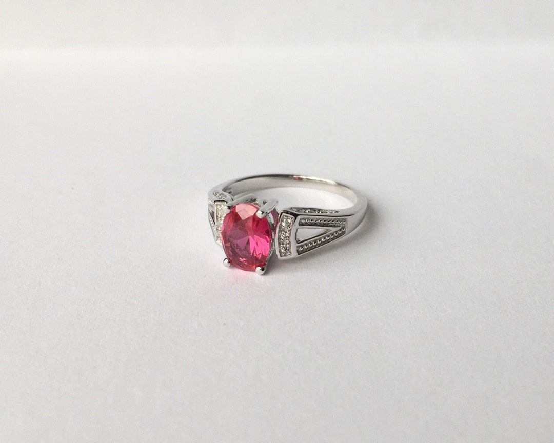 Antique Ruby & Diamond CZ Ring // Solid Sterling Silver. Lab Created ...