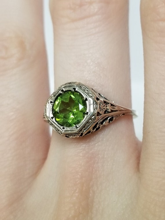 Antique Peridot Ring // Solid Sterling Silver. Re… - image 1