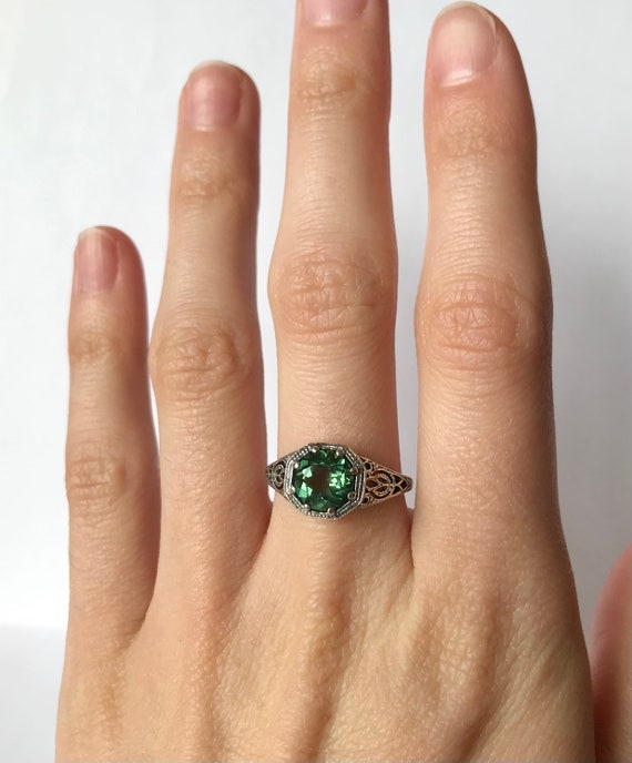 Vintage 1 ct Emerald Topaz Ring // Solid Sterling… - image 3