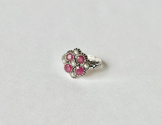 Ruby Pearl Ring // Solid Sterling Silver. Antique… - image 5