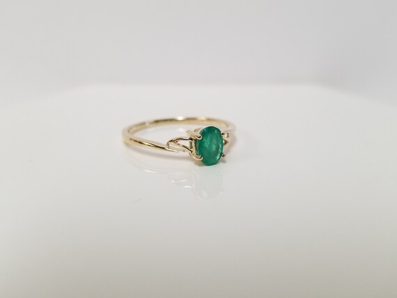 Simple Emerald Engagement Ring // Solid 10k yello… - image 8