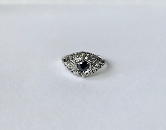 Midnight Sapphire Pearl Filigree Ring // Solid St… - image 2