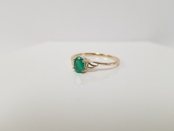 Simple Emerald Engagement Ring // Solid 10k yello… - image 4