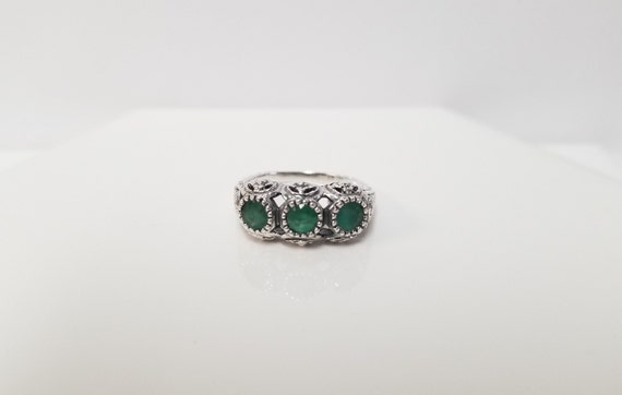 Antique Emerald Ring // Solid Sterling Silver, Re… - image 4