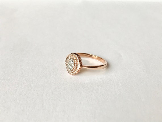 10k Diamond Halo Ring // Solid 10k Rose Gold, Nat… - image 5
