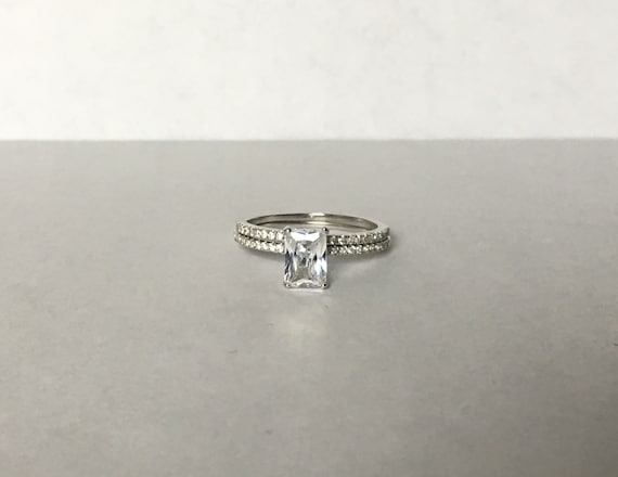 Radiant Cut Diamond Engagement Ring  // Solid Ste… - image 2