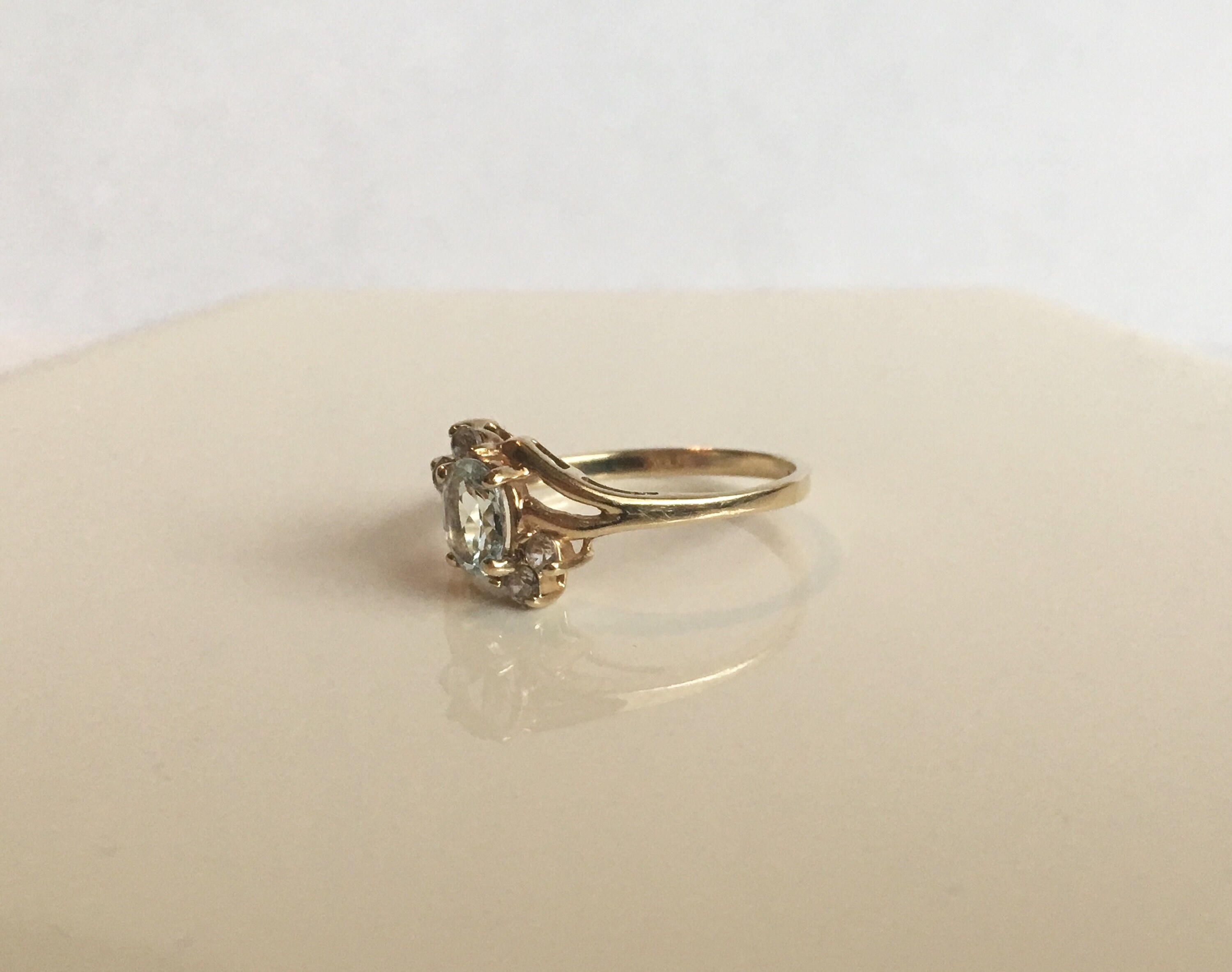 Antique Aquamarine Ring 10k Gold Cz Diamonds Vintage - Etsy