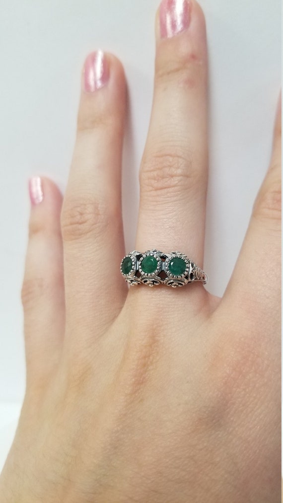 Antique Emerald Ring // Solid Sterling Silver, Re… - image 1