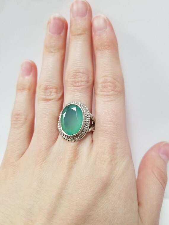 Aqua Chalcendony Ring // Solid Sterling Silver. S… - image 1